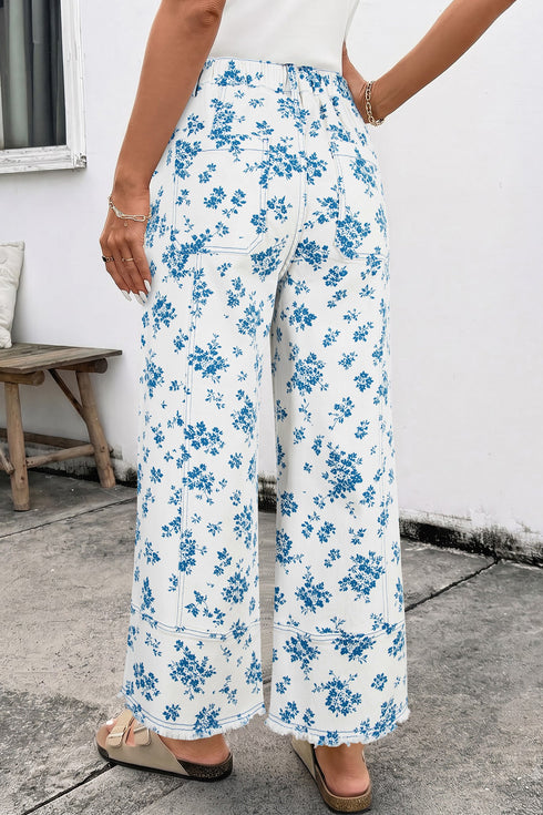Floral Print Tie Waist Straight Leg Jeans