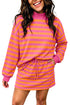 Striped Patchwork Mock Neck Pullover Dress Set
