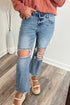 Distressed Open Knee Raw Hem Fit Flare Jeans