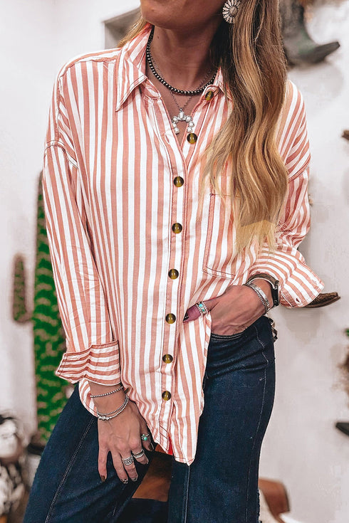 Western Stripe Button Down Long Sleeve Shirt