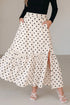 Vintage Polka Dot Print Ruffled Slit Maxi Skirt