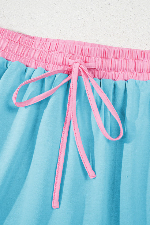 Contrast Trim Drop Shoulder Two Piece Skort Set