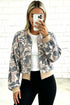 Camouflage Print Trim Zip Front Bomber Sweatshirt