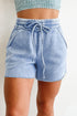 Mineral Washed Drawstring Elastic Waist Raw Cut Casual Shorts
