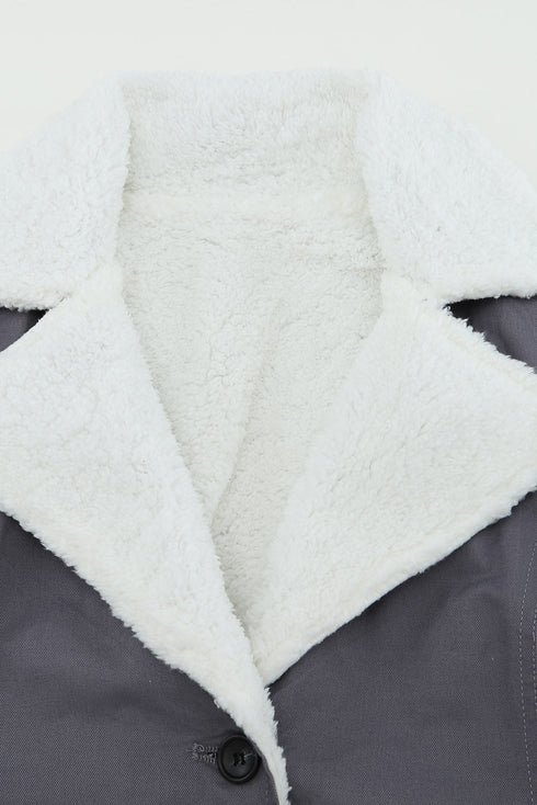 Lapel Collar Button Front Warm Fleece Jacket