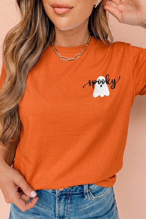Embroidered Spooky Ghost Threadwork Detail Graphic Tee