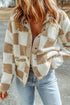 Checkered Plaid Sherpa Fleece Snap Button Jacket