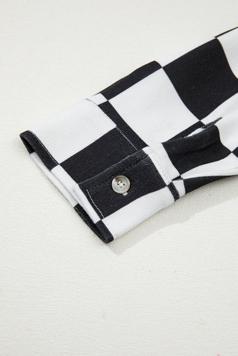 Checkered Print Flap Pocket Button Front Shacket