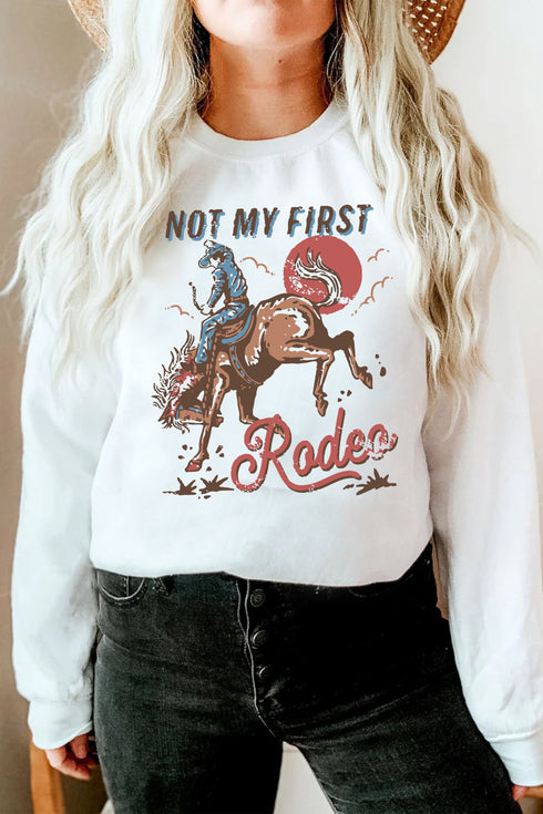 Not My First Rodeo Western Print Pullover Sweatshirt