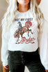 Not My First Rodeo Western Print Pullover Sweatshirt