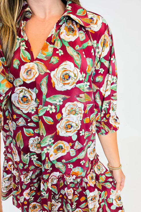 Floral Print Half Sleeve Short Shift Dress