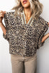 Leopard Trim V Neck Half Sleeve Western Dolman Blouse