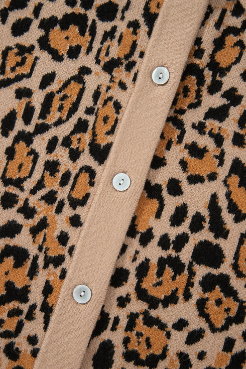 Leopard Print Button Up Long Sleeve Viscose Blend Cardigan