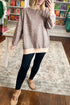 Leopard Print High Neck Long Sleeve Ribbed Cuffs Hem Sweatshirt