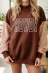 Howdy Embroidered Plaid Sleeve Mock Neck Sweatshirt