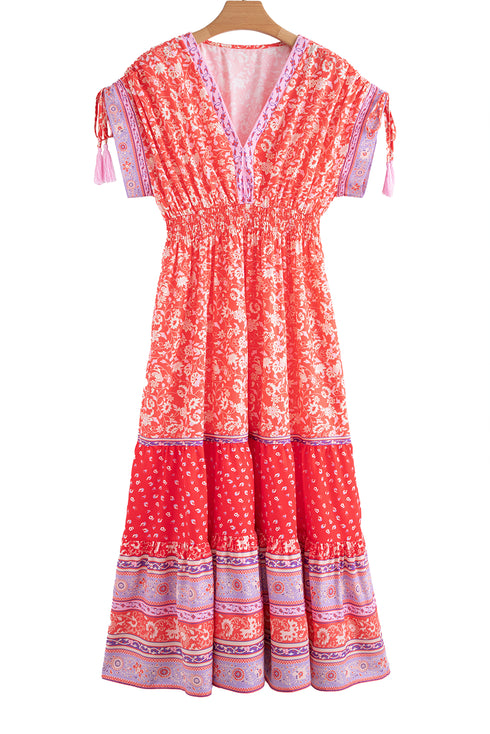 The Isabella Floral Print Tasseled Tied Sleeve Empire Waist Maxi Ensemble