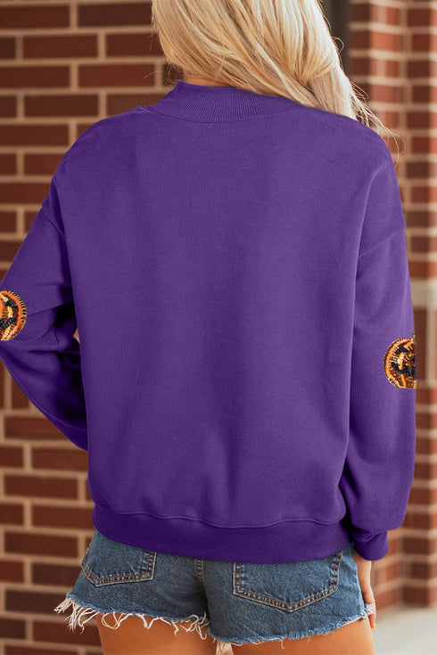 Spooky Sequin Pumpkin Graphic Pullover Harvest Sweatshirt
