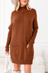 Cozy Mock Neck Ribbed Cuff Pocket Sweater Dress