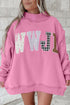 WWJD Mixed Pattern Mock Neck Embroidered Patch Sweatshirt