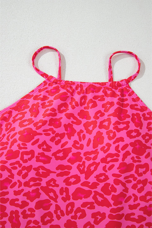 Leopard Print Asymmetrical Strap Swim Tankini Top