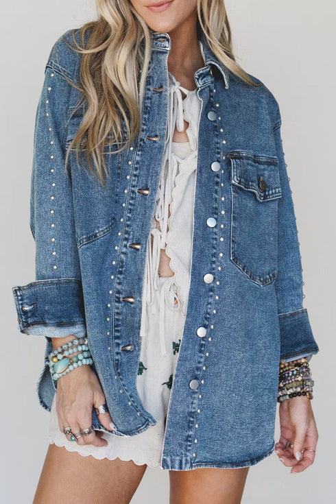 Rivet Embellished Western Regular Fit Long Sleeve Denim Jacket