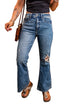Distressed Solid Denim Flare Leg Silhouette Jeans