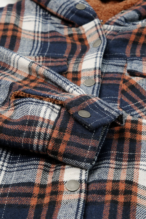 Exclusive Sherpa Fleece Lined Hooded Plaid Shacket