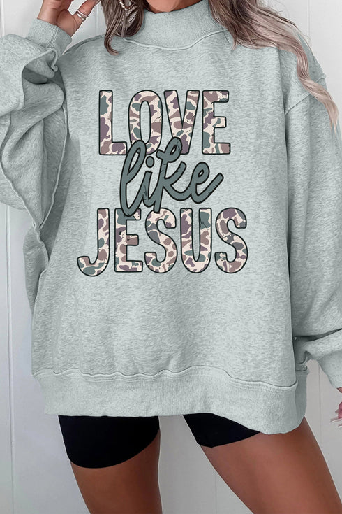 Camouflage Letter Print Faith Inspired Mock Neck Sweatshirt