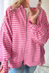 Striped Zip Up Puff Sleeve Jacket Sweatshirt