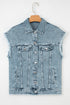 Casual Frayed Detail Button Flap Pocket Denim Vest