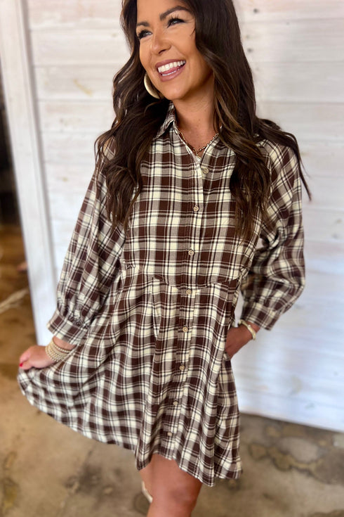 Plaid Long Sleeve Short Shift Mini Dress