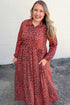 Leopard Print Long Sleeve V Neck Midi Dress