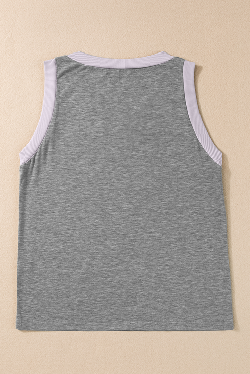 Sequin Baseball Graphic Ribbed V Neck Tank Top