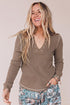 Ribbed V Neck Stitched Detail Long Sleeve Top