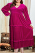 Smocked V Neck Tiered Ruffled Velvet Maxi Dress