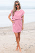 Textured Contrast Trim Crewneck Pocketed Two Piece Dress