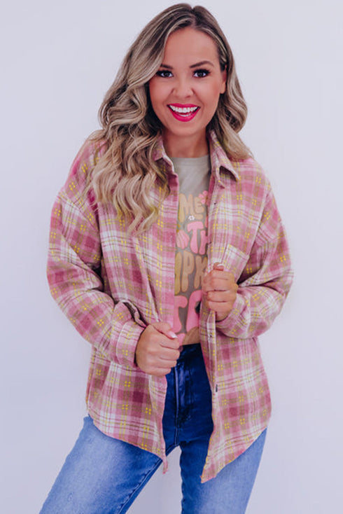 Casual Plaid Print Chest Pocket Long Sleeve Shacket