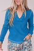 V Neck Ribbed Stitched Long Sleeve Top
