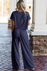 Smocked Raw Hem Loose Tee Wide Leg Pant Sets
