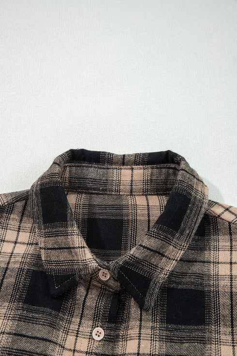 Retro Plaid Double Flap Pocket Brushed Shacket