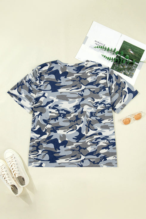 Camouflage Print Western Crew Neck Short Sleeve Tee