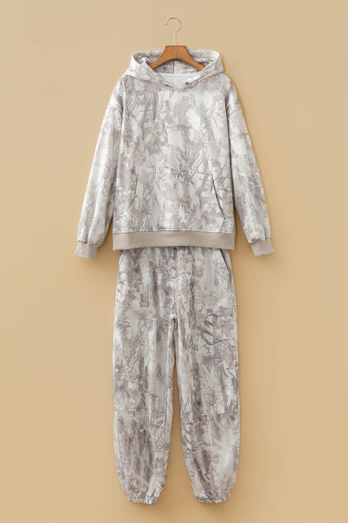 Abstract Print Long Sleeve Elastic Waist Pant Set