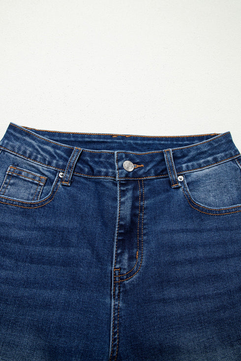 Seam Detail Raw Hem Ankle Length Denim Jeans