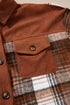 Textured Corduroy Patchwork Chest Pocket Plaid Shacket