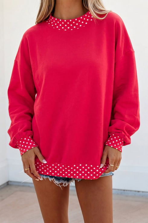 Mock Neck Plaid Pattern Trim Oversized Sweatshirt