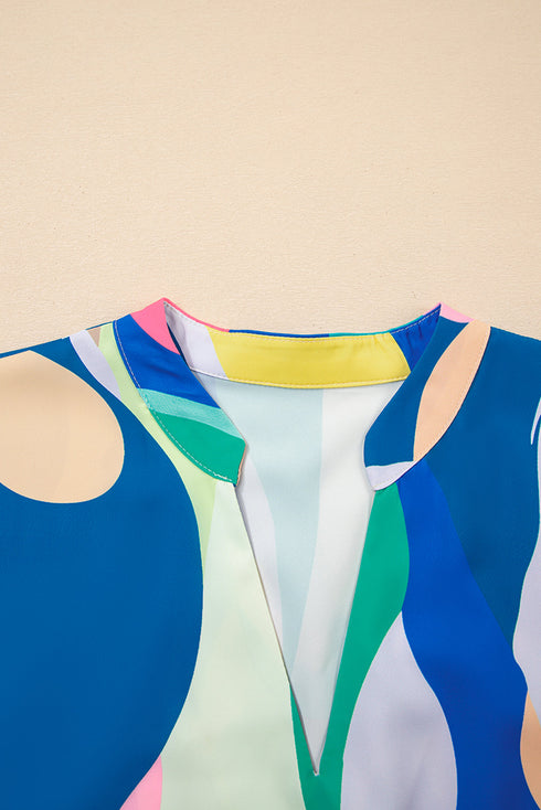 Abstract Print Cap Sleeve Pocketed A Line Mini Dress