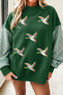 Sequin Mallard Graphic Plaid Sleeve Pullover Sweatshirt