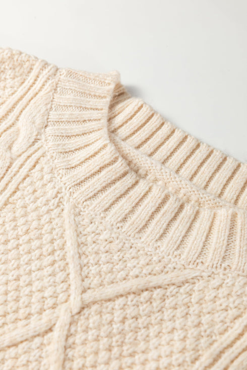 Long Sleeve Cable Knit Crew Neck Sweater Dress