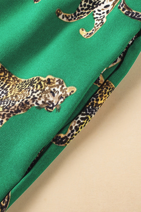 Casual Cheetah Print Short Sleeve Pant Sleepwear Set