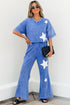 Acid Wash Star Applique Rolled Trim Pants Set